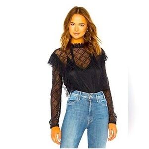 Free people long sleeve lace ruffle body suit x revolve